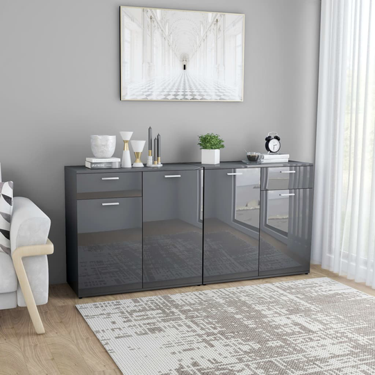 vidaXL Senkki korkeakiilto harmaa 160x36x75 cm lastulevy