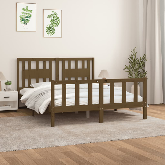 vidaXL Sängynrunko päätylevyllä hunajanruskea 160x200 cm täysi mänty