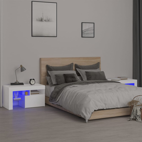 vidaXL Yöpöydät 2 kpl LED-valoilla valkoinen 70x36,5x40 cm