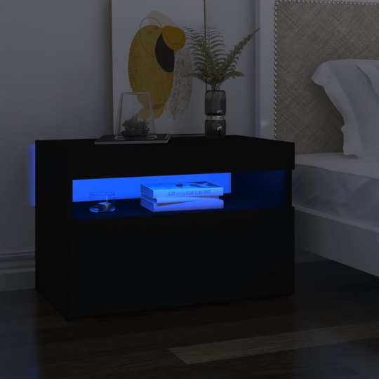 vidaXL Yöpöytä LED-valoilla 2 kpl musta 60x35x40 cm tekninen puu