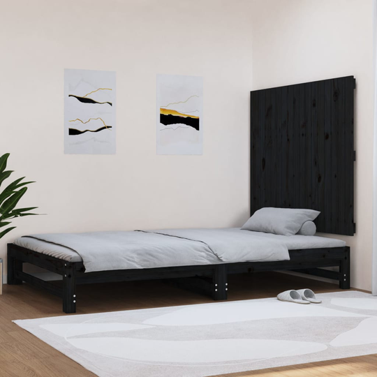 vidaXL Sängynpääty seinälle musta 108x3x90 cm täysi mänty