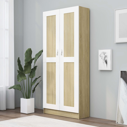 vidaXL Kirjahylly valk. ja Sonoma-tammi 82,5x30,5x185,5 cm lastulevy