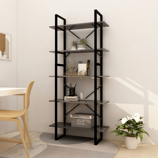 vidaXL 5-tasoinen Kirjahylly harmaa 80x30x175 cm lastulevy