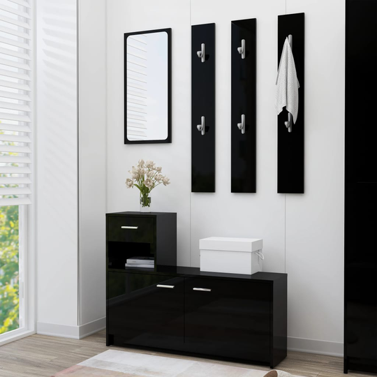 vidaXL Eteisen säilytysyksikkö korkeakiilto musta 100x25x76,5 cm levy