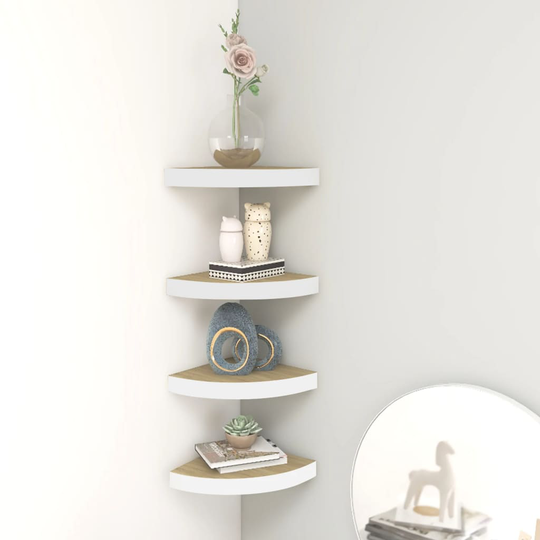 vidaXL Seinäkulmahyllyt 4 kpl tammi ja valkoinen 35x35x3,8 cm MDF
