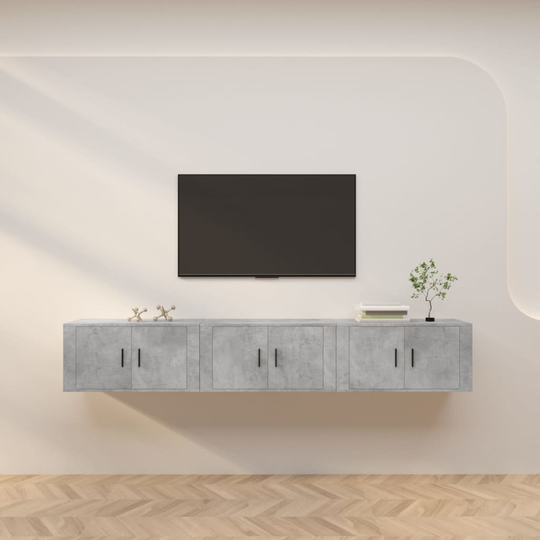 vidaXL Seinäkiinnitettävät TV-kaapit 3 kpl betoninharmaa 80x34,5x40 cm