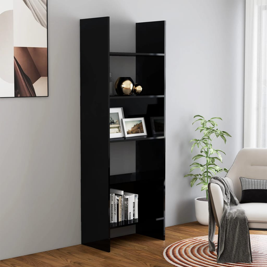 vidaXL Kirjahylly korkeakiilto musta 60x35x180 cm lastulevy