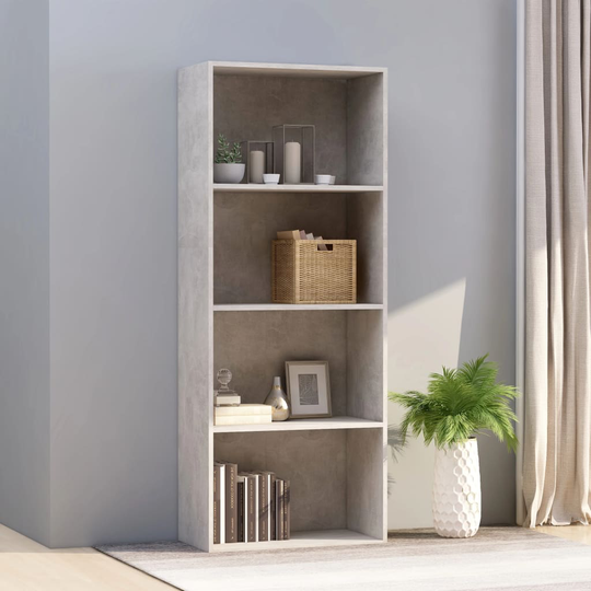 vidaXL 4-tasoinen kirjahylly betoninharmaa 60x30x151,5 cm lastulevy