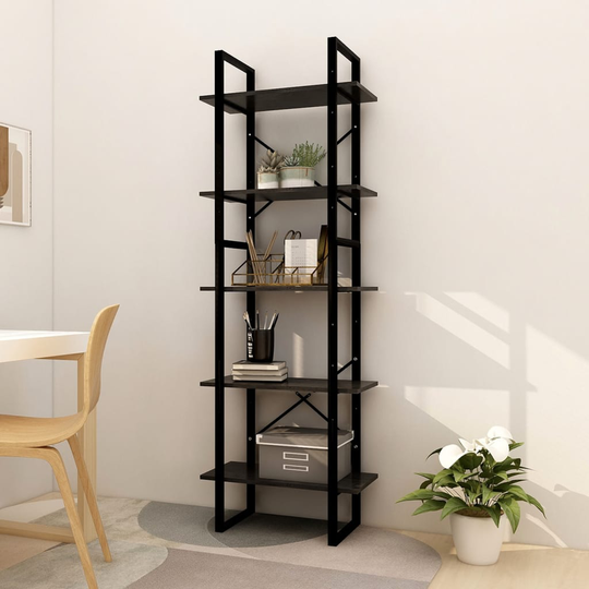 vidaXL 5-tasoinen Kirjahylly musta 60x30x175 cm mänty
