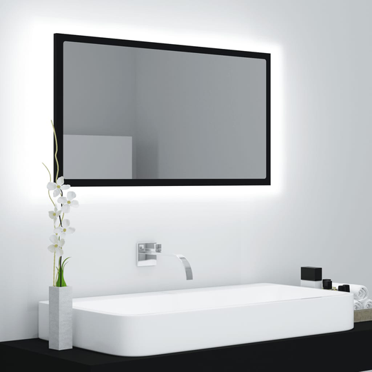 vidaXL LED-kylpyhuonepeili musta 80x8,5x37 cm akryyli