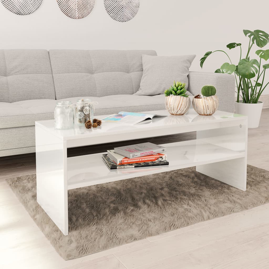vidaXL Sohvapöytä korkeakiilto valkoinen 100x40x40 cm lastulevy