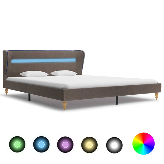 vidaXL Sängynrunko LED-valolla harmaanruskea kangas 150x200 cm