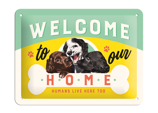 Retro metallitaulu Welcome to our home... 15x20 cm