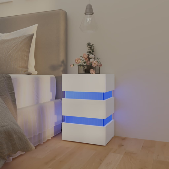 vidaXL Yöpöytä LED-valoilla valkoinen 45x35x67 cm lastulevy