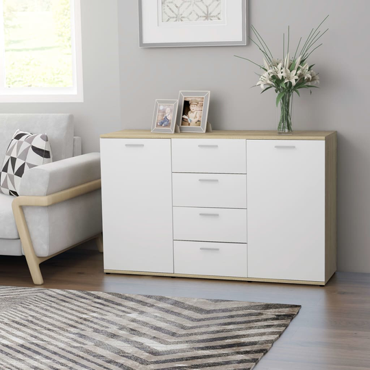 vidaXL Senkki valkoinen ja Sonoma-tammi 120x35,5x75 cm lastulevy