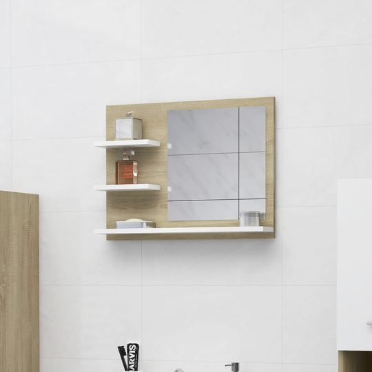 vidaXL Kylpyhuonepeili valkoinen & Sonoma-tammi 60x10,5x45cm lastulevy
