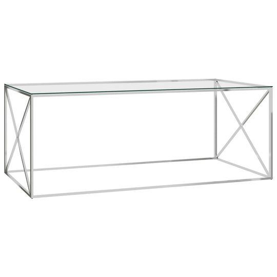 vidaXL Sohvapöytä hopea 120x60x45 cm ruostumaton teräs ja lasi