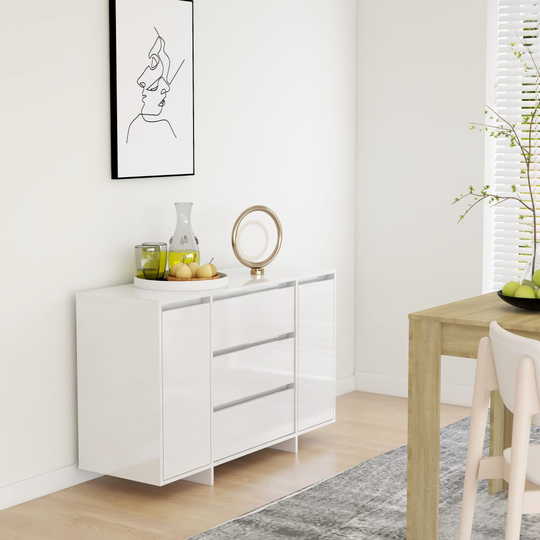 vidaXL Senkki 3 vetolaatikkoa korkeakiilto valk. 120x41x75cm lastulevy