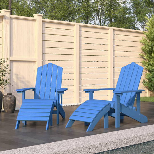 vidaXL Adirondack puutarhatuolit 2 kpl jalkatuilla HDPE vedensininen