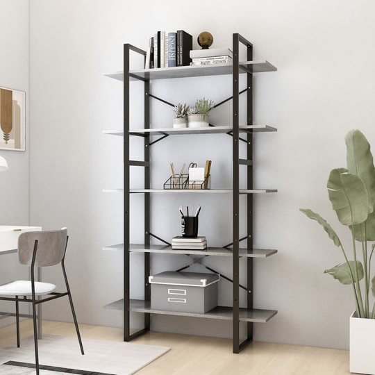 vidaXL 5-tasoinen kirjahylly betoninharmaa 100x30x175 cm lastulevy