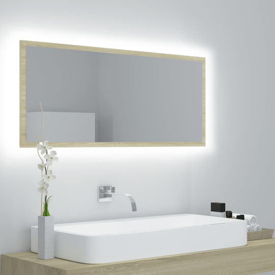 vidaXL LED-kylpyhuonepeili Sonoma-tammi 100x8,5x37 cm akryyli