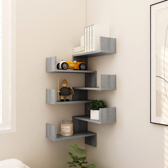 vidaXL Seinäkulmahyllyt 2 kpl harmaa Sonoma 40x40x50 cm tekninen puu