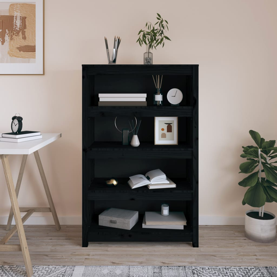 vidaXL Kirjahylly musta 80x35x126 cm täysi mänty