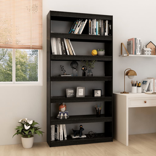 vidaXL Kirjahylly/tilanjakaja musta 100x30x200 cm täysi mänty
