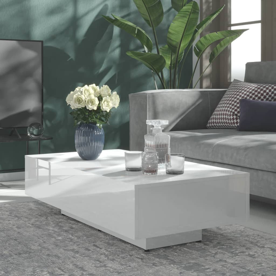 vidaXL Sohvapöytä korkeakiilto valkoinen 115x60x31 cm lastulevy