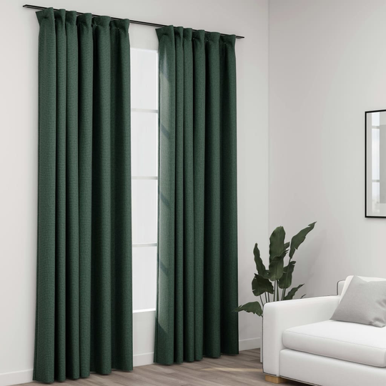 vidaXL Pellavamaiset pimennysverhot koukuilla 2 kpl vihreä 140x245 cm