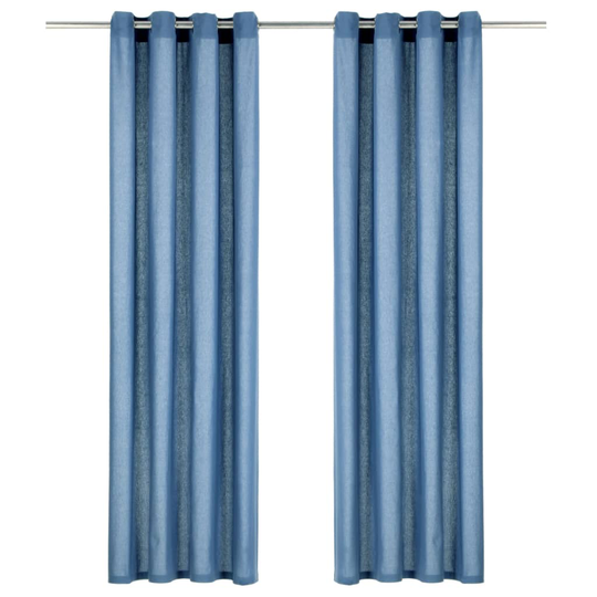 vidaXL Verhot metallirenkailla 2 kpl puuvilla 140x175 cm sininen