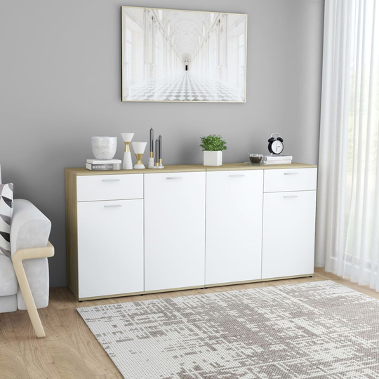 vidaXL Senkki valkoinen ja Sonoma-tammi 160x36x75 cm lastulevy