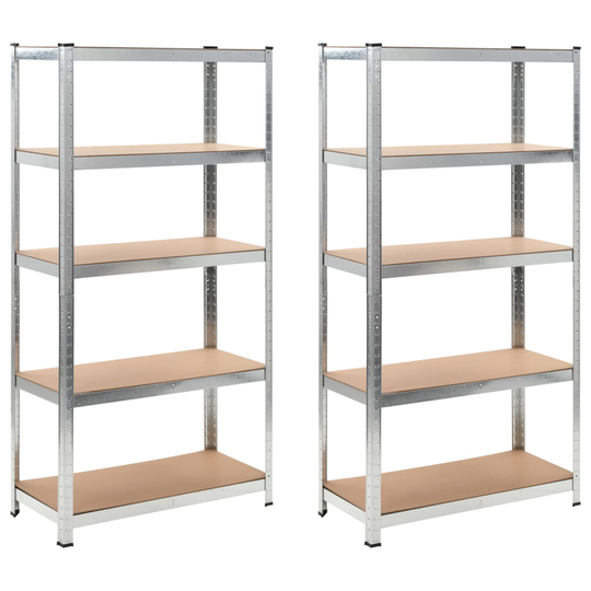 vidaXL 5-tasoinen lujatekoinen hylly 2 kpl hopea teräs ja tekninen puu