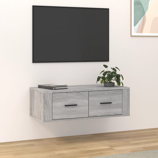 vidaXL Seinä TV-taso harmaa Sonoma 80x36x25 cm tekninen puu