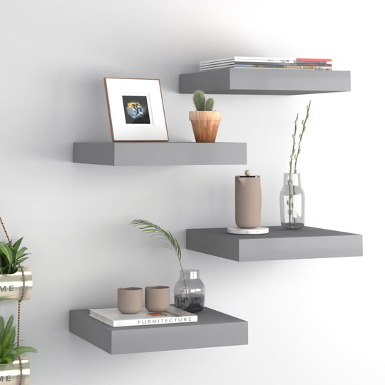 vidaXL Kelluvat seinähyllyt 4 kpl harmaa 23x23,5x3,8cm MDF