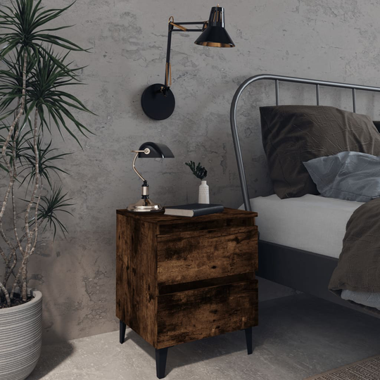 vidaXL Yöpöydät metalliset jalat 2 kpl savutammi 40x35x50 cm