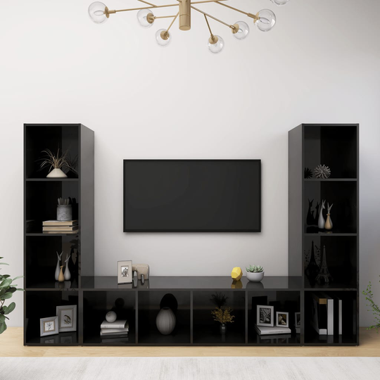 vidaXL TV-tasot 3 kpl korkeakiilto musta 142,5x35x36,5 cm lastulevy
