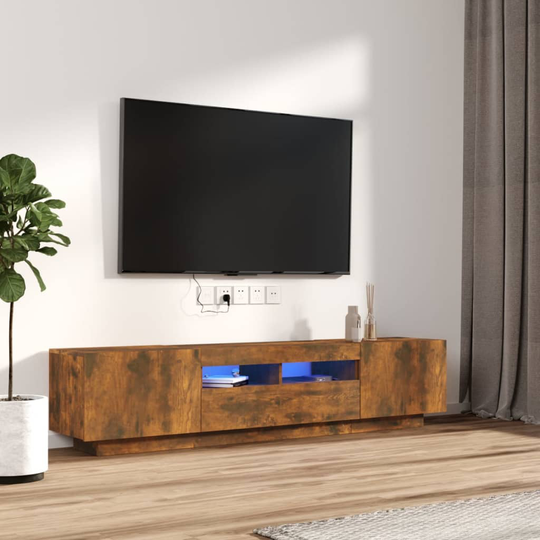 vidaXL 2-osainen TV-kaappisarja LED-valoilla savutammi tekninen puu