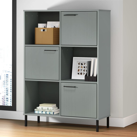 vidaXL Kirjakaappi metallijaloilla harmaa 90x35x128,5 cm täyspuu OSLO