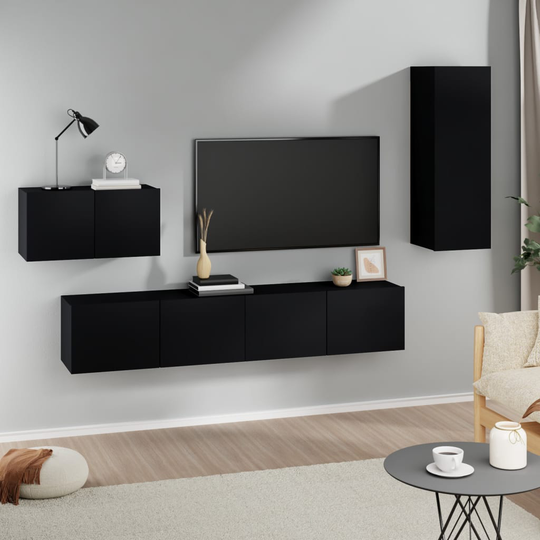 vidaXL 4-osainen TV-kaappisarja musta tekninen puu