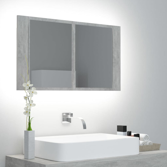 vidaXL Kylpyhuoneen LED peilikaappi betoninharmaa 80x12x45 cm akryyli