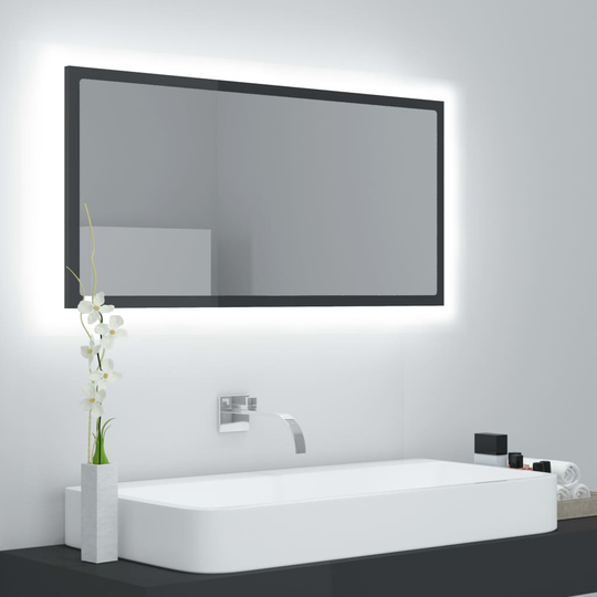 vidaXL Kylpyhuonepeili LED korkeakiilto harmaa 90x8,5x37 cm akryyli