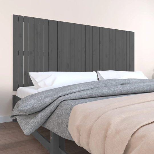 vidaXL Sängynpääty seinälle harmaa 204x3x90 cm täysi mänty