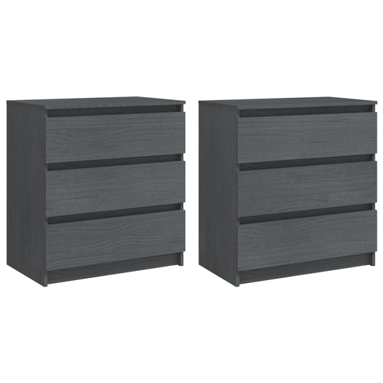 vidaXL Yöpöydät 2 kpl harmaa 60x36x64 cm täysi mänty