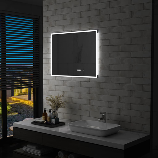 vidaXL Kylpyhuoneen LED-peili kosketussensorilla ja kellolla 80x60 cm