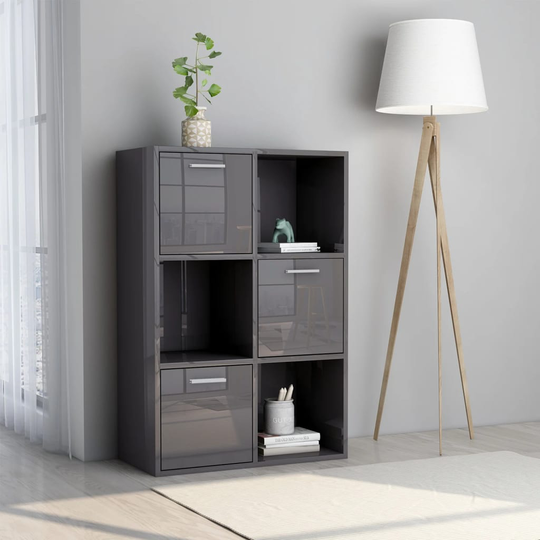 vidaXL Säilytyskaappi korkeakiilto harmaa 60x29,5x90 cm lastulevy