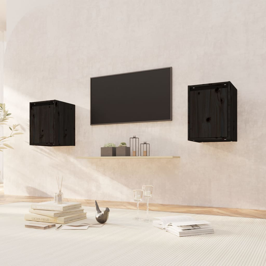 vidaXL Seinäkaapit 2 kpl musta 30x30x40 cm täysi mänty