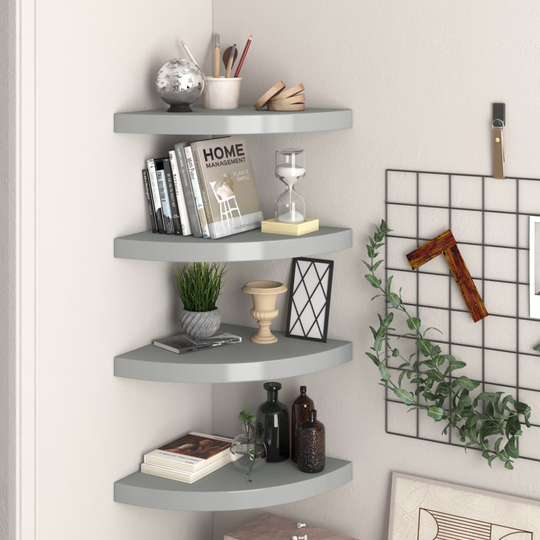 vidaXL Kelluvat kulmahyllyt 4 kpl harmaa 35x35x3,8 cm MDF
