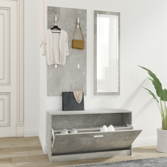 vidaXL 3-in-1 Kenkäkaappisarja betoninharmaa tekninen puu