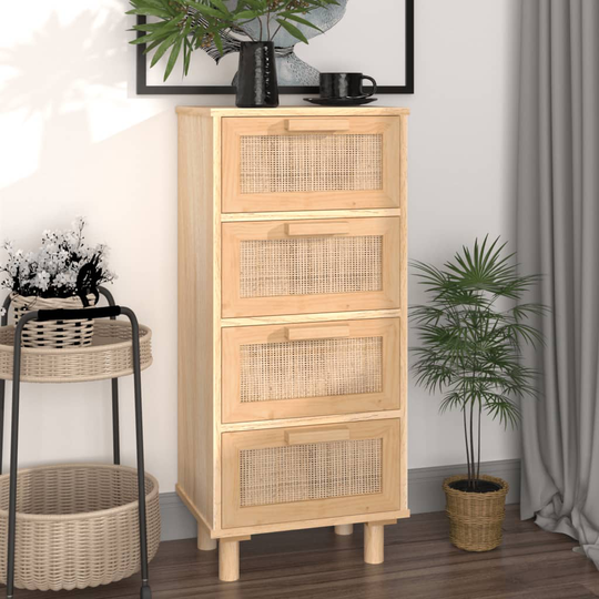 vidaXL Senkki ruskea 40x30x90 cm täysi mänty ja luonnonrottinki